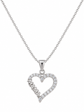 Colgante corazón con palabra MAMA y circonitas en oro blanco de 18K, con cadena incluida