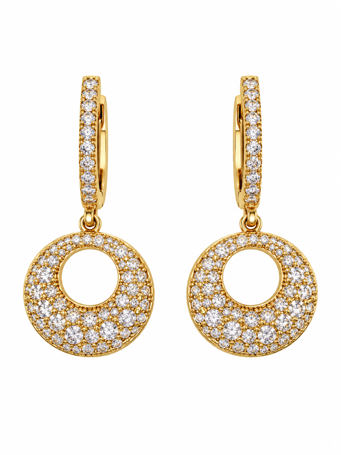 Pendientes de oro con círculos abiertos cubiertos de diamantes
