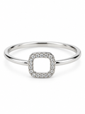 Anillo de oro blanco con un cuadrado abierto de esquinas redondeadas perfilado con diamantes