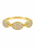 Anillo de oro amarillo con tres motivos ovalados cubiertos de diamantes