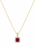 Collar con cadena de oro y colgante de rubí rectangular rodeado de diamantes