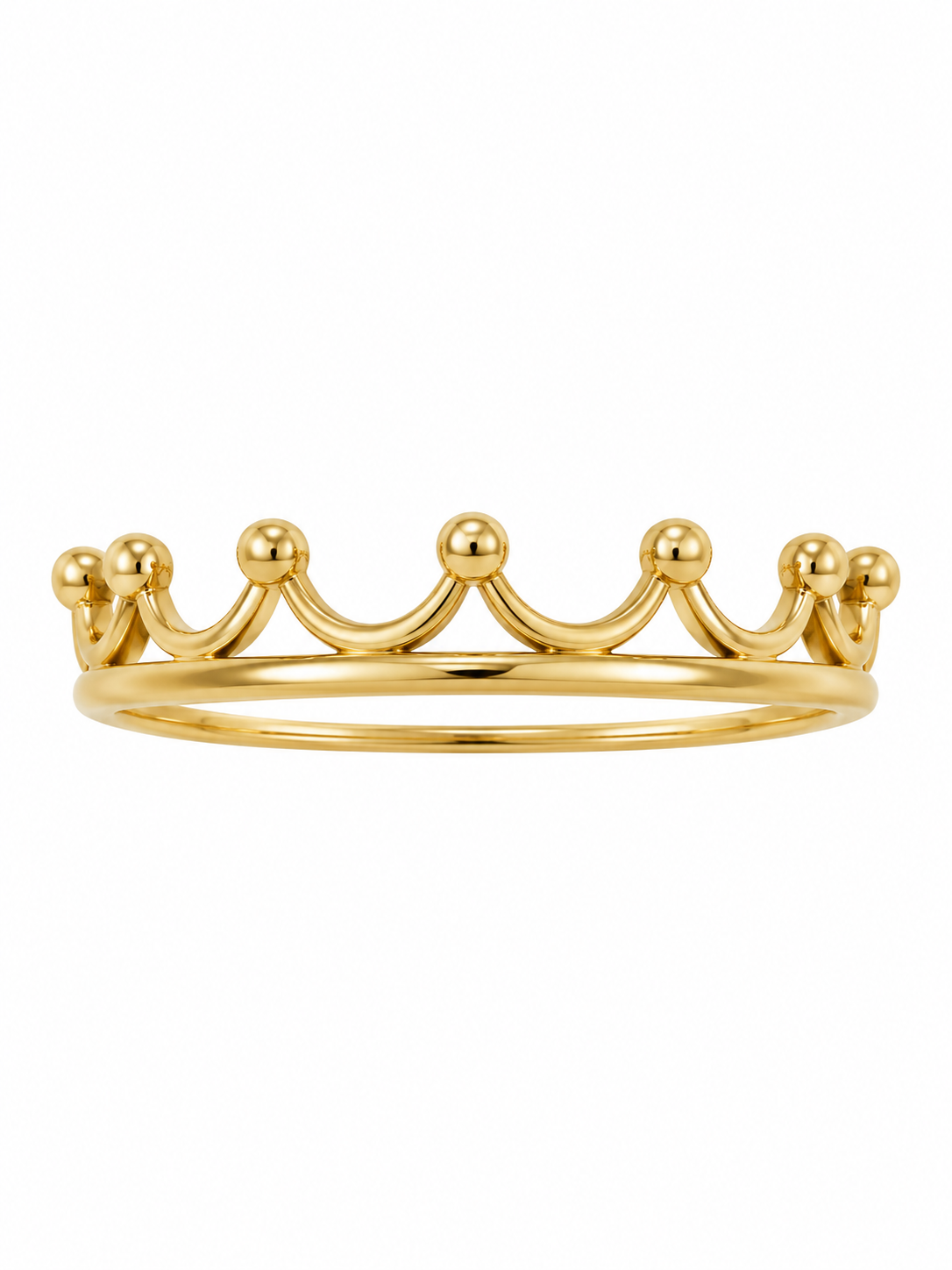 Anillo corona en oro amarillo de 18K con arcos calados y pequeñas esferas de acabado brillante