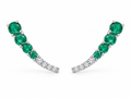 Pareja de pendientes trepadores curvos con esmeraldas verdes y diamantes de 0,12 ct en oro blanco de 18K