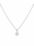 Collar de cadena fina en oro blanco de 18K con pequeño colgante de diamantes en forma de roseta