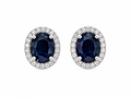 Pendientes ovalados de zafiros azules rodeados de diamantes naturales en oro blanco de 18k