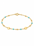 Pulsera de oro de 18k con bolitas de turquesa, bolitas de oro y detalles circulares