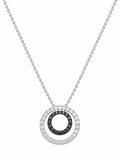 Collar en oro blanco de 18k con dos círculos adornados con diamantes blancos y negros