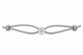 Pulsera de cordón gris con nudos y diamante de 0,07 ct en pieza circular de oro blanco de 18K